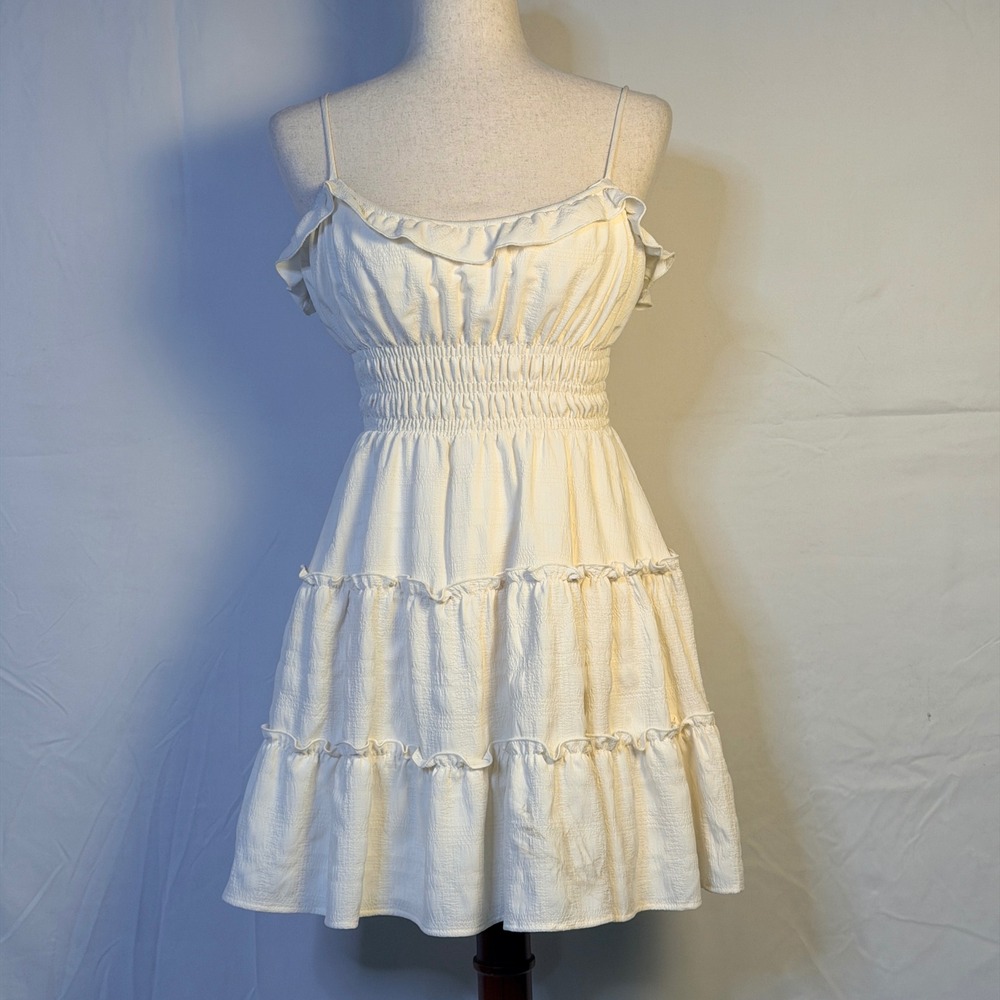Altar'd State Cream Smocked Tiered Ruffle Mini Dress Off White XS coquette girly
